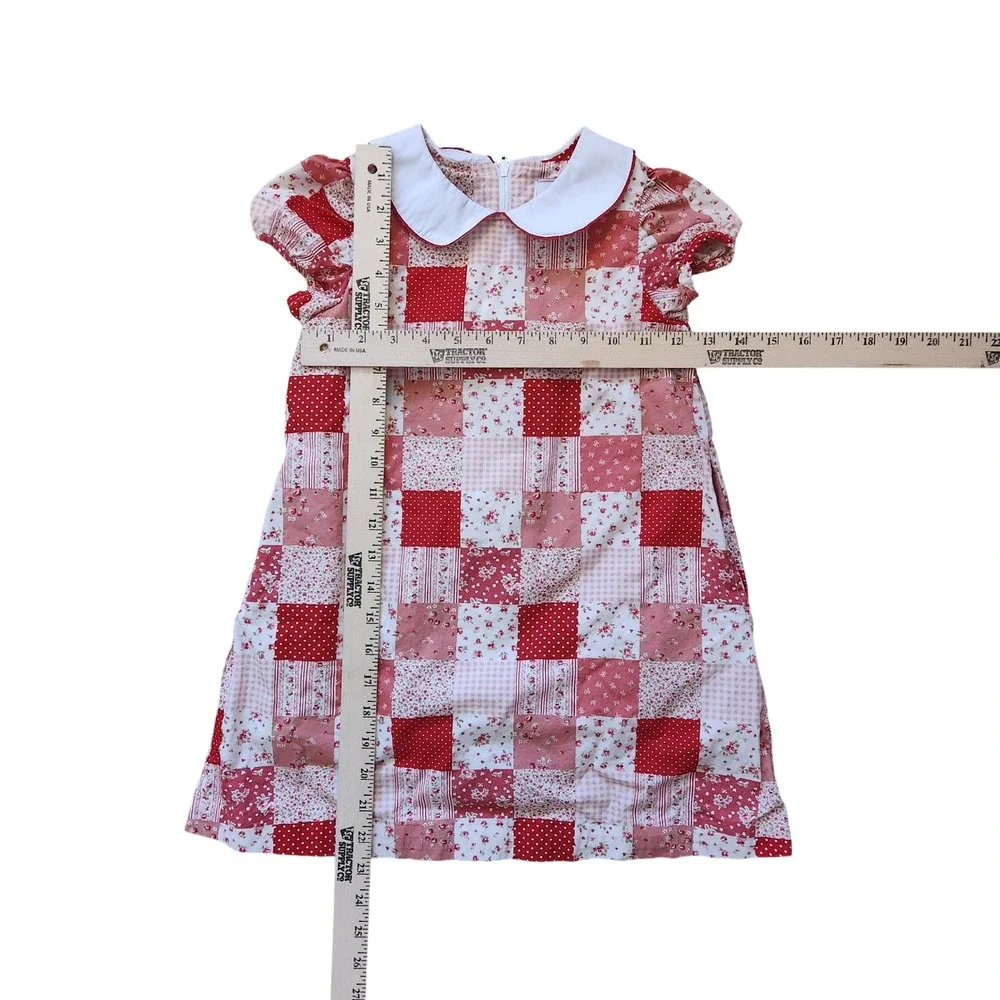 Classic Prep Red Pink Patchwork Floral Peter Pan Collar Dress Size 7 Fully Lined